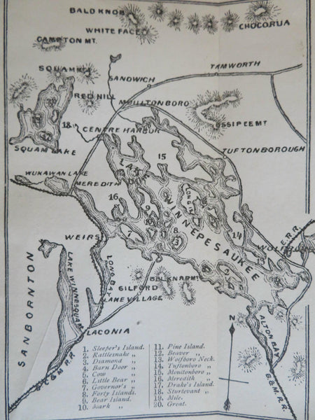 Lake Winnipesaukee New Hampshire Laconia Wolfboro c. 1876-86 miniature map