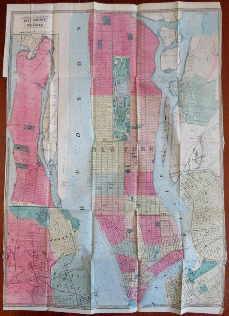 New York City Manhattan Brooklyn c. 1864 Bien large city plan orig. hand color