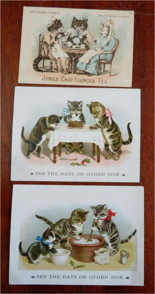 Cat & Kitten Lot x 3 Advertising Cards c. 1890 lovely chromolithograph prints