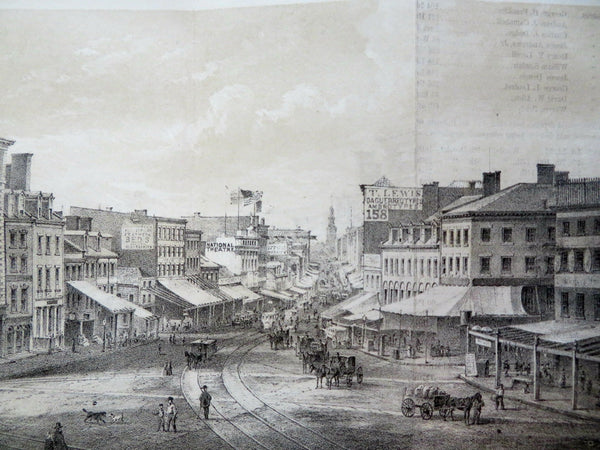 Chatham Street New York City Manhattan Trolley Lines 1858 lithographed old print