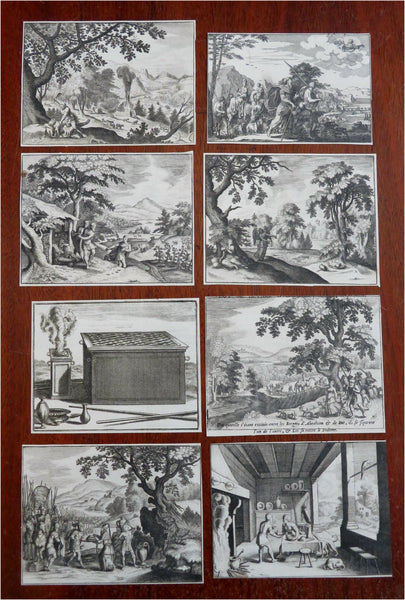 Lot x 8 Biblical Scenes Exodus Cain & Abel Angels c. 1700's engraved prints