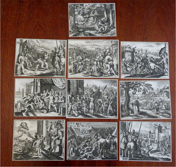 Biblical Scenes of War Combat Siege Army Camp c. 1700's engraved prints Lot x 10