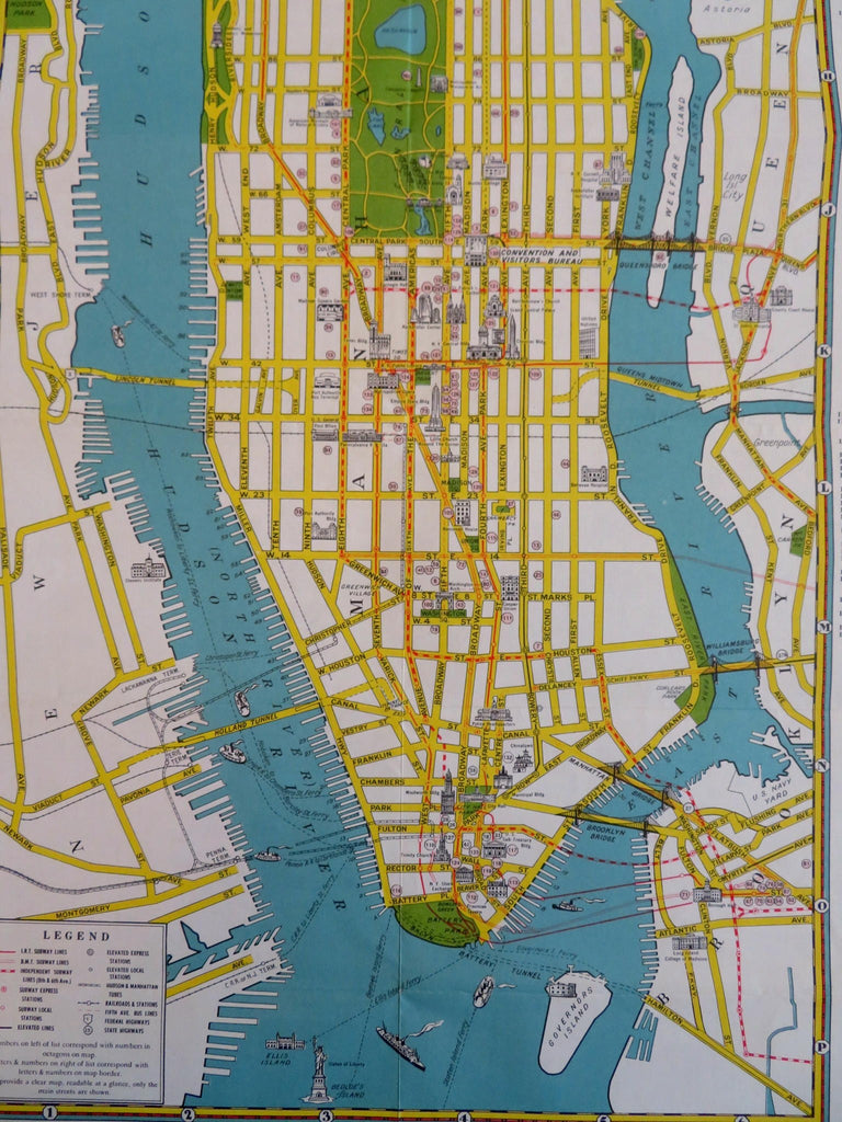 New York City Manhattan Brooklyn 1950-53 pictorial city plan tourist map