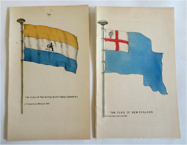 Flag Prints New England Dutch East India Company 1863 lot x 2 prints hand color