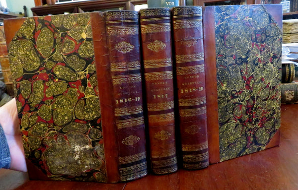 British Quarterly Review News Travel & Discoveries 1816-19 leather 3 vol. set