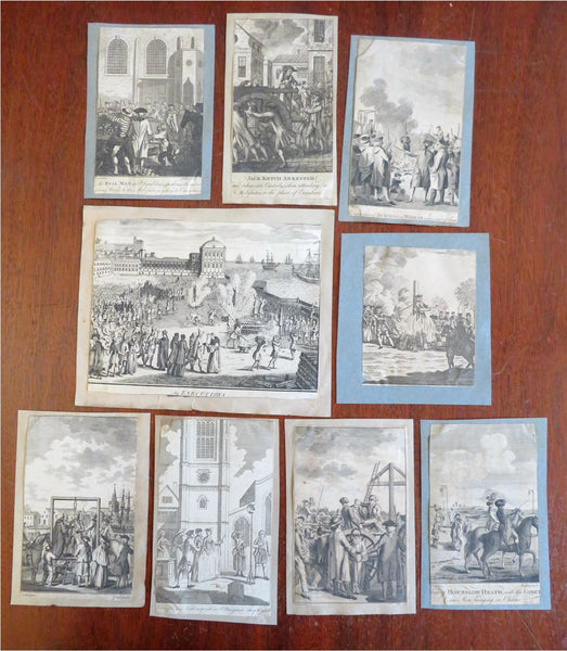 Public Executions Hanging Crime Punishment c.1760-90 lot x 9 rare prints