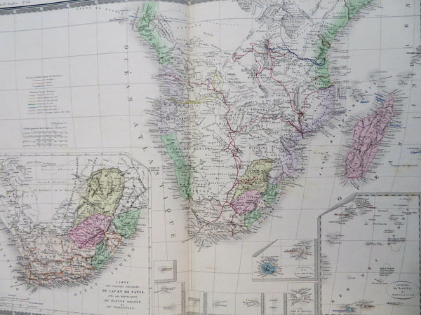 South Africa Orange Cape Colony 1875 variant Brue large detailed map hand color