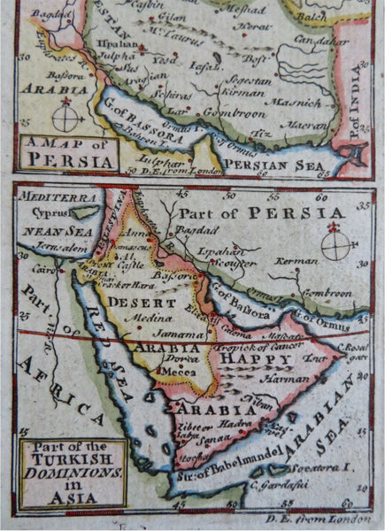 Arabia Middle East Iran Persia Ottoman Empire 1777 charming miniature map