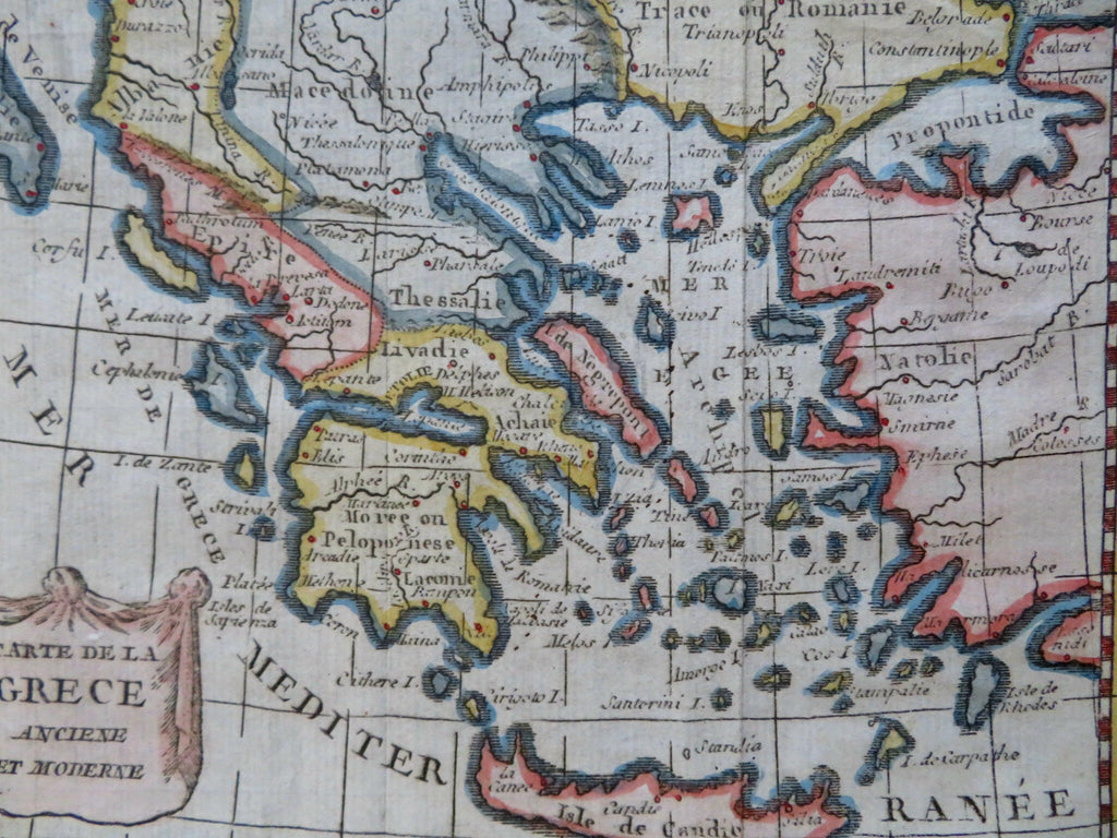 Ancient Greece Athens Sparta Corinth Peloponnese c. 1750 engraved map