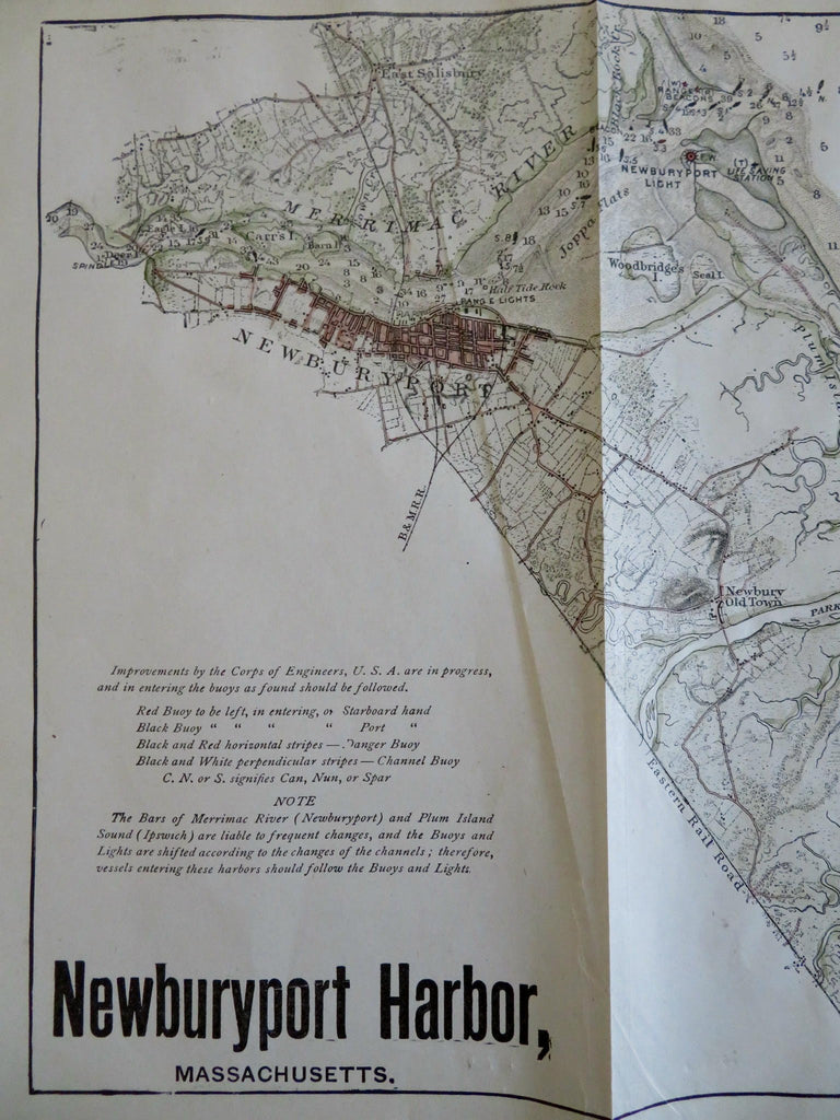 Newburyport Harbor Massachusetts Coastal Survey c. 1910 fine nautical chart map