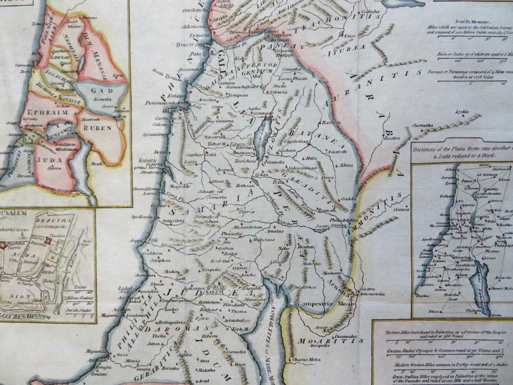 Holy Land Israel Palestine Jerusalem Dead Sea Travel Distance 1797 engraved map