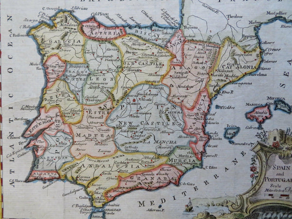 Iberia Spain & Portugal Madrid Lisbon 1771 decorative engraved map