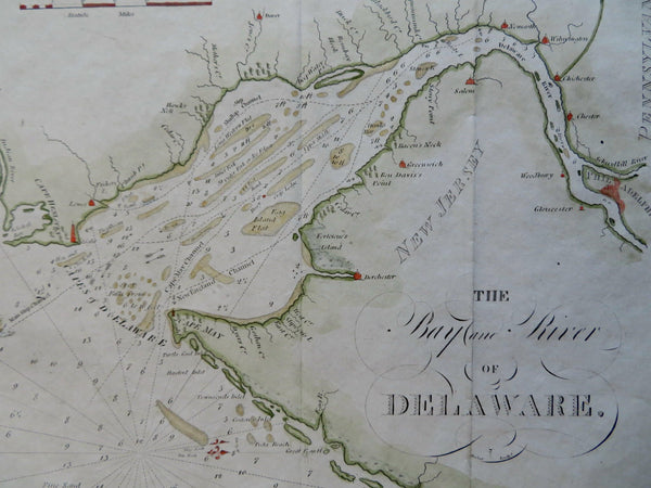 Delaware River & Bay New Jersey Cape Henry Cape May NJ 1837 Blunt hand color map