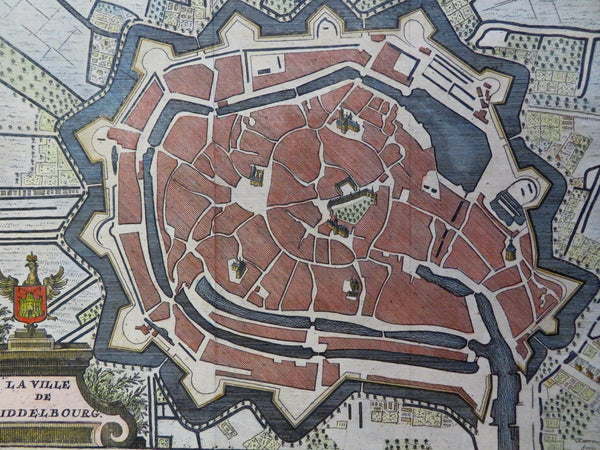 Middelburg Zeeland Netherlands City Plan Fortifications Moat 1720 detailed print