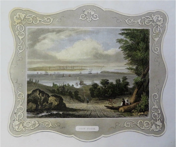 Lot x 2 New York City Views St. Paul's Manhattan Sailing Ships 1840's prints