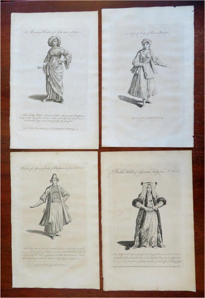 Women's Fashion Prints Greece Bulgaria Anatolia 1759 Lot x 4 costume prints