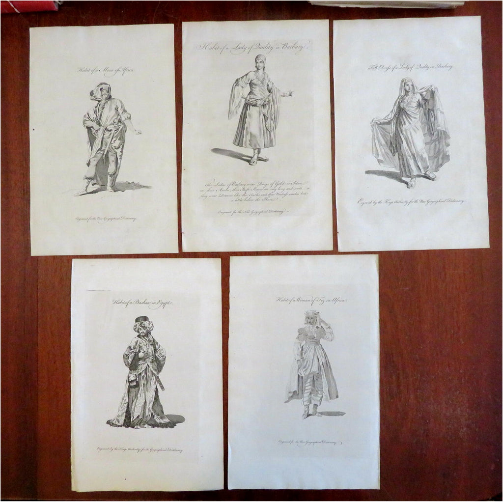 North Africa Men's & Women's Fashion Egypt Morocco Fez 1759 Lot x 5 Prints