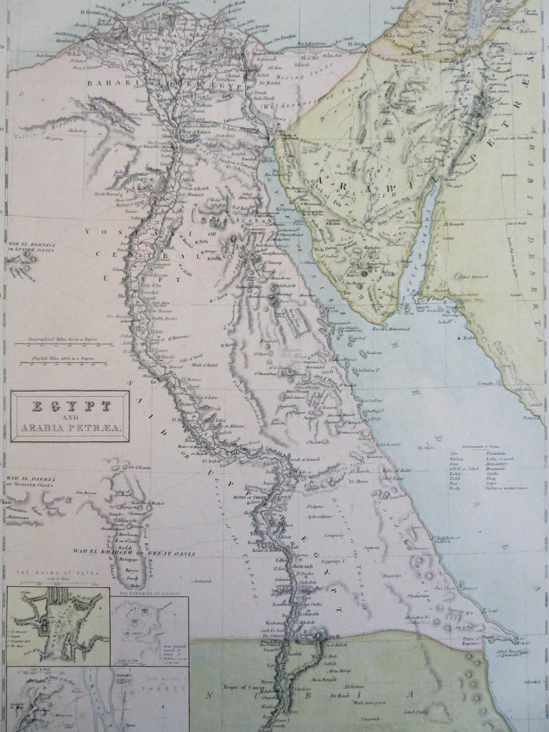 Egypt Sinai Peninsula Sudan Cairo Petra Pyramids of Giza 1865 Black detailed map