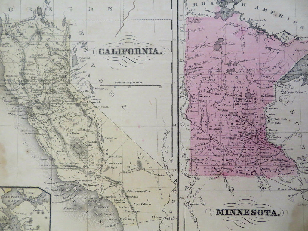 California & Minnesota San Francisco Minneapolis St. Paul 1866-70 Stuart map