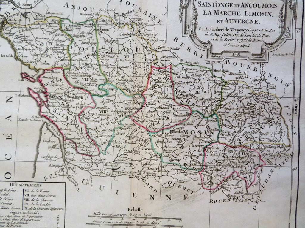 Poitou Angouleme La Marche Auvergne France Limosin 1750 Vaugondy map