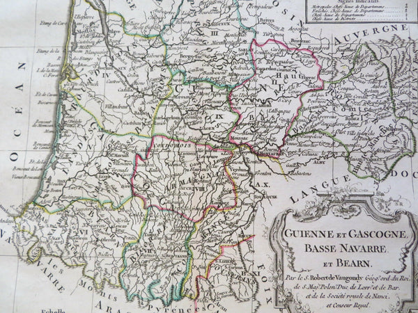 Guyenne Gascony Lower Navarre Berne France 1750 Vaugondy decorative map