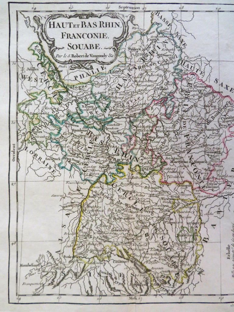 Upper & Lower Rhine Franconia Swabia France 1750 Vaugondy decorative map