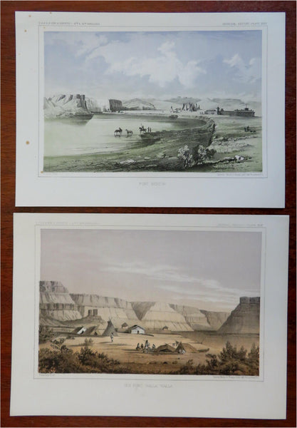 Fort Walla Walla Washington & Fort Benton Montana 1860 Stanley lot x 2 prints