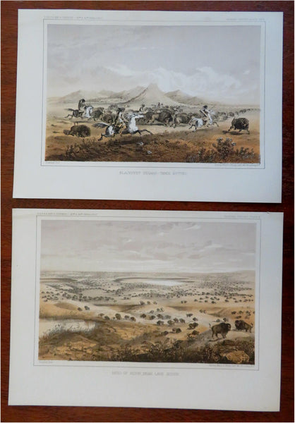 Blackfoot Indians Hunting Party Bison Three Buttes Montana 1860 lot x 2 prints