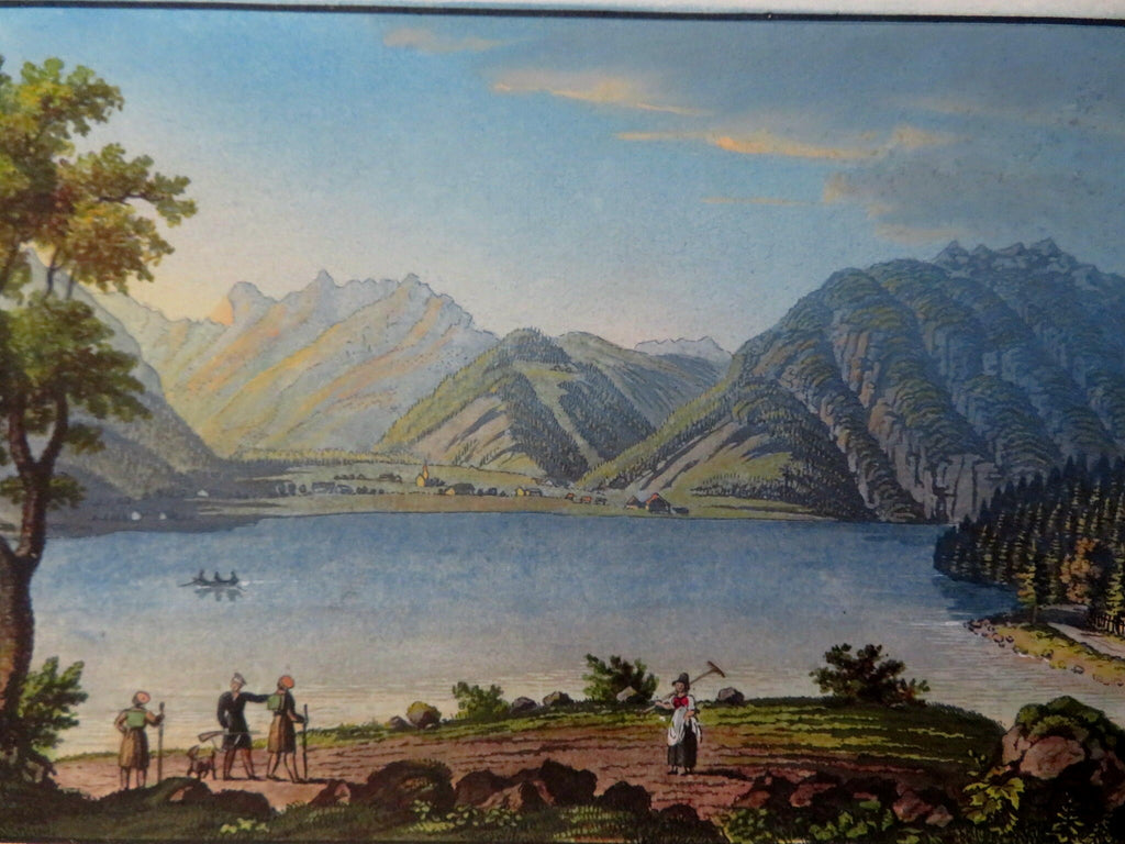 Achenthal Germany Lake View Alps Hikers Hunting c. 1840-50's splendid tiny print