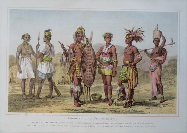 Senegalese & Zulu People Ethnic View & Costume Print 1882 marriage & war fashion