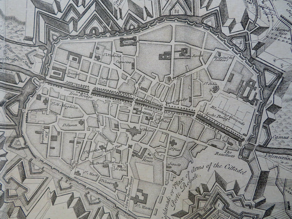 Tournay Hainaut Belgium Siege Plan c. 1745 Basire engraved city plan troops