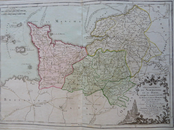 Normandy France Le Havre Caen Rouen Evreux 1783 Brion engraved map