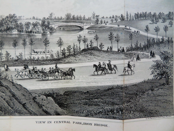 Central Park NYC Iron Bridge Carriages Buggies 1861 Civil War era landscape view