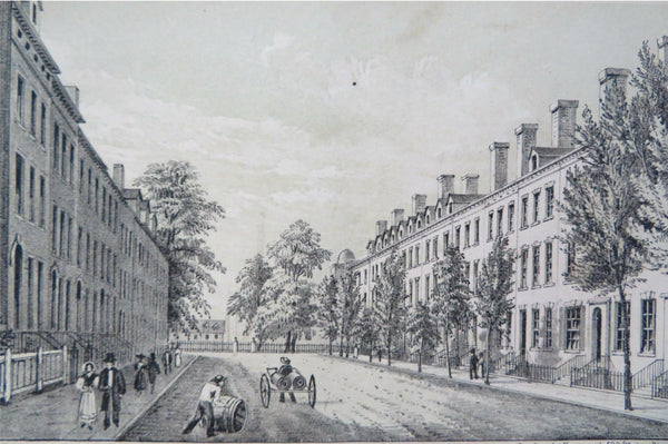 Park Place New York Street Scene Pedestrians Row Houses 1855 historical print