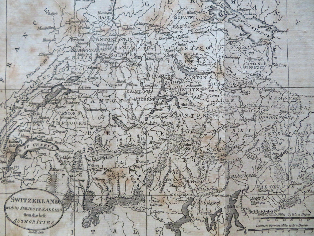 Switzerland Zurich Geneva Bern Lucerne Swiss Alps 1796 Doolittle engraved map