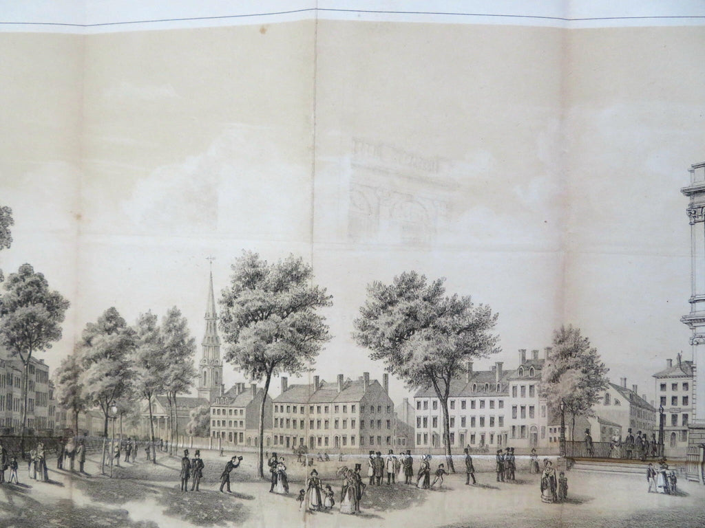 New York City Park Street Scene City View Churches Pedestrians 1855 litho print