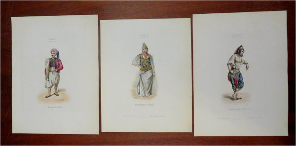 North Africans Algeria Morocco 1840-60 Lot x 3 lovely hand color costume prints