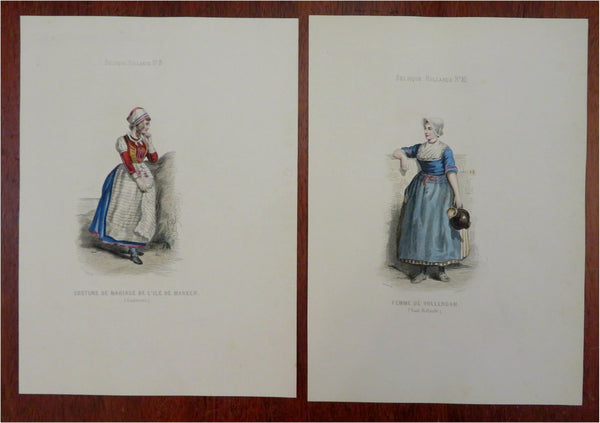 Marken Dutch Women's Fashion Low Countries 1840-60 Lot x 2 color costume prints