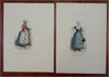 Marken Dutch Women's Fashion Low Countries 1840-60 Lot x 2 color costume prints