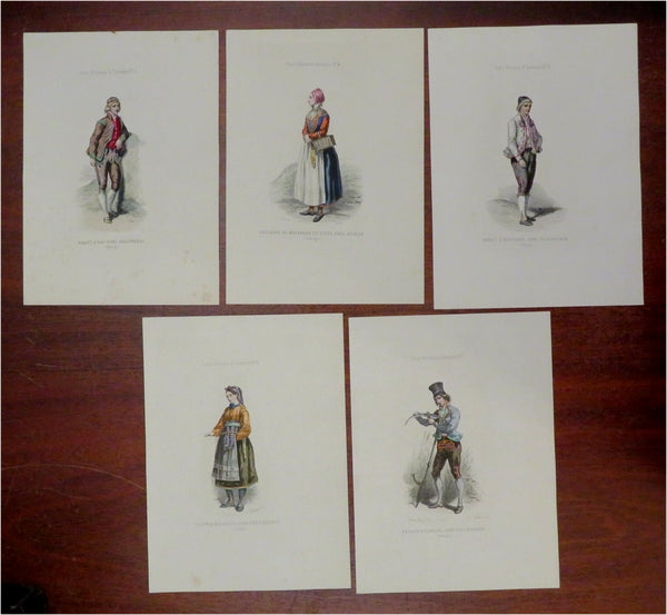 Scandinavian Fashion 1840-60 Lot x 5 lovely hand color costume prints