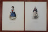 Saxony & Tyrol Rural Women's Fashion 1840-60 Lot x 2 lovely hand color prints