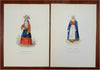 Moravia Austria Women's Fashion Dress 1840-60 Lot x 2 hand color costume prints