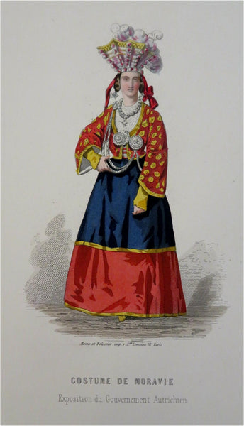 Moravia Austria Women's Fashion Dress 1840-60 Lot x 2 hand color costume prints