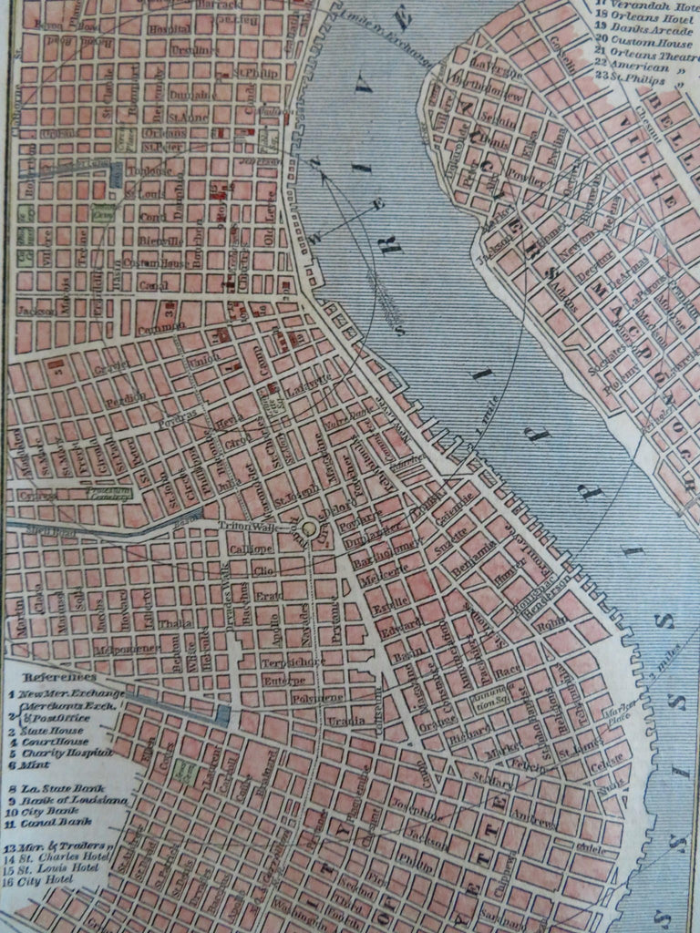 New Orleans Louisiana City Plan 1853 Fanning charming hand colored detailed map