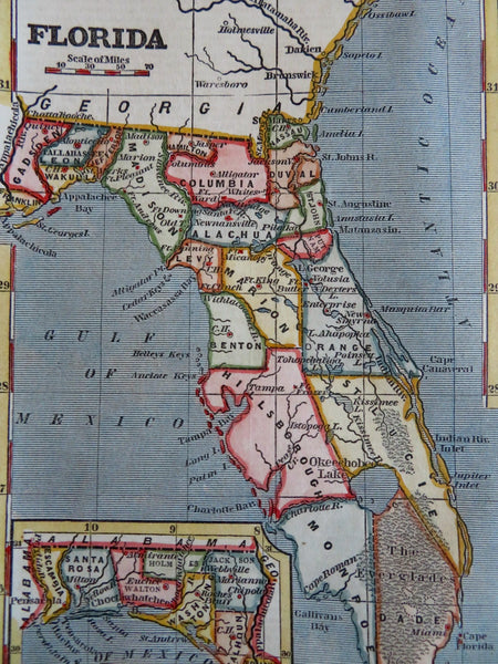 Florida state 1853 lovely small hand colored Ensign map