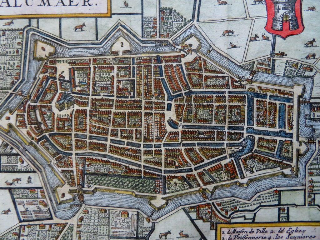 Alkmaar North Holland Netherlands City Plan Coat of Arms 1685 engraved map