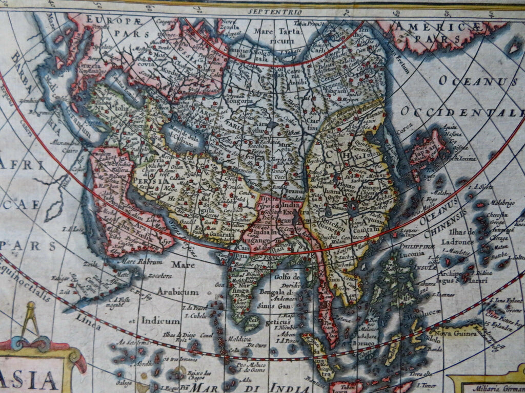 Asia China strongly distorted w/ Korea Island 1661 Jansson hand colored map