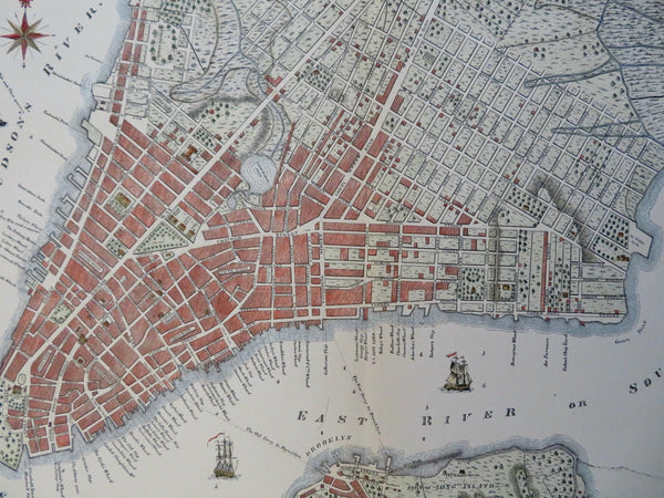 New York City in 1797 Manhattan Long Island Brooklyn Battery Park c. 1870 map