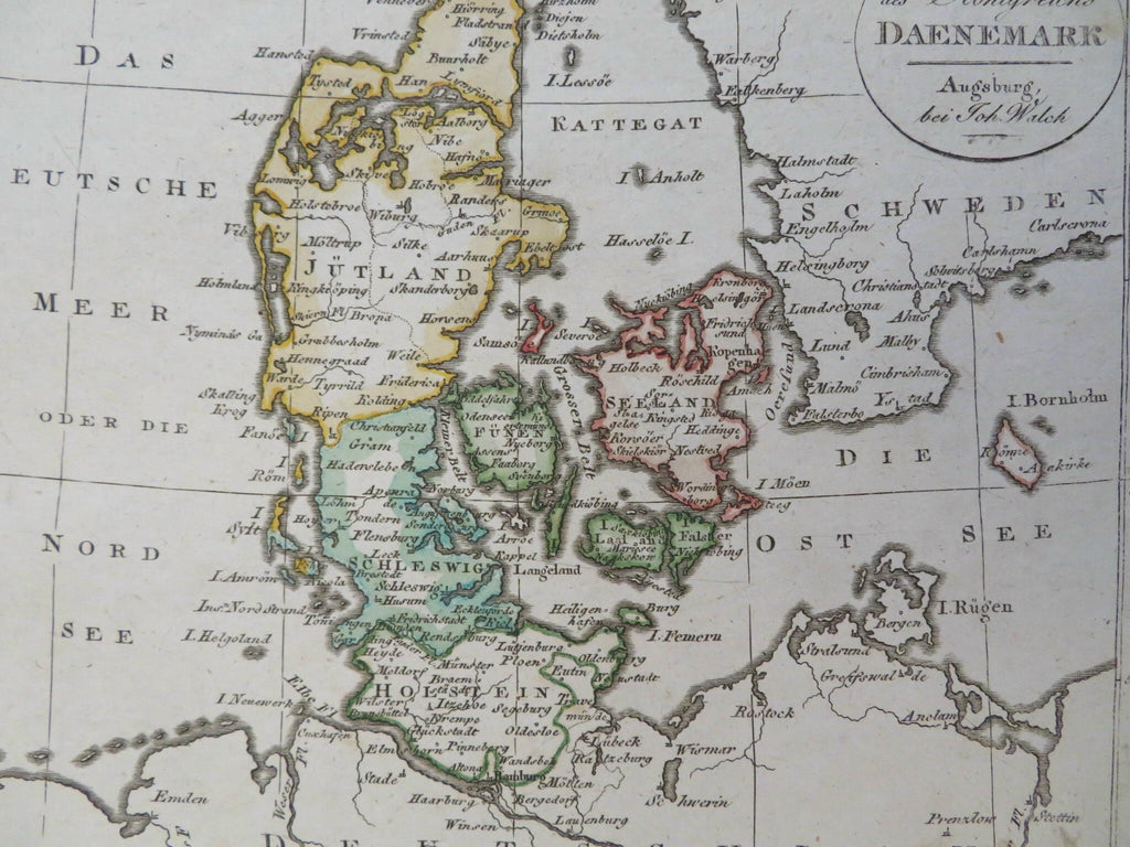 Kingdom of Denmark scarce 1818 Walch map Sjaelland Jylland Fyn Copenhagen