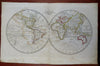 World Map in Double Hemispheres Australia Africa Europe Asia 1826 hand color map